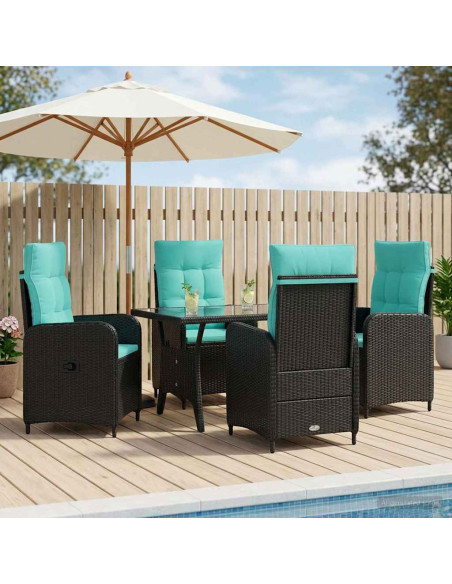 Set da pranzo per esterni 5 pcs Nero e Turchese polyrattan
