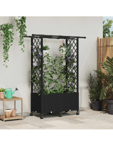 Letto Rialzato con Griglia e Tetto Nero 124,5 x 40 x 142 cm PP