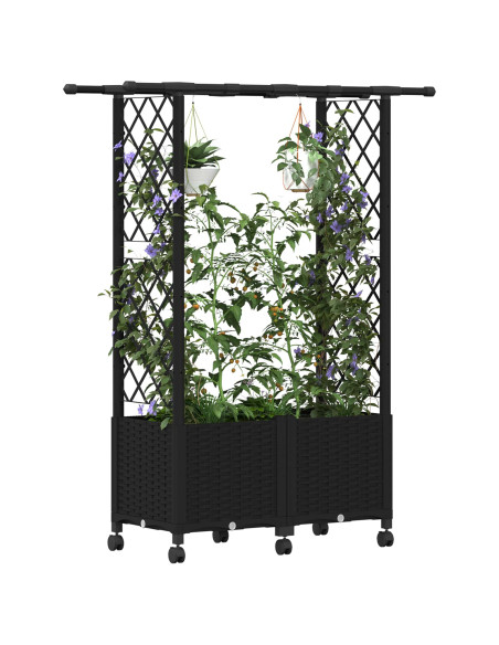 Letto Rialzato con Griglia e Tetto Nero 124,5 x 40 x 142 cm PP