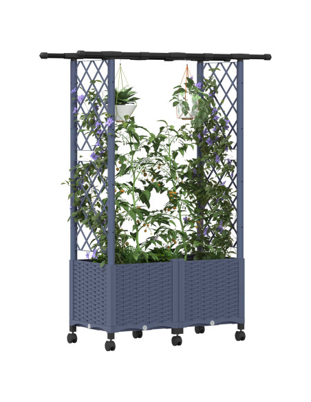 Letto Rialzato con Griglia e Tetto Grigio 124,5 x 40 x 142 cm