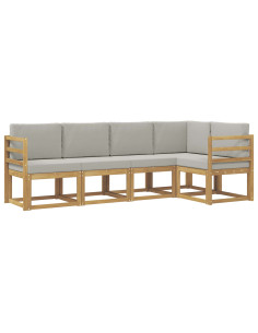 Set di divani da esterno 5 pcs Bianco e Grigio Chiaro 2