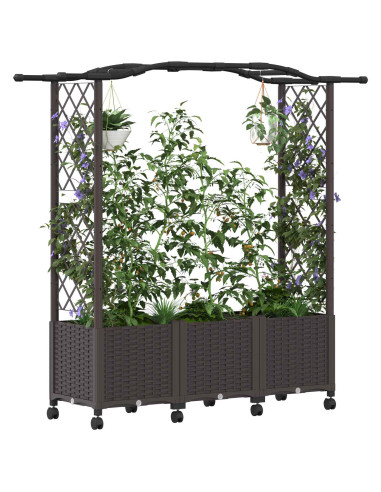 Letto Rialzato con Griglia e Tetto Marrone 164 x 40 x 144 cm PP