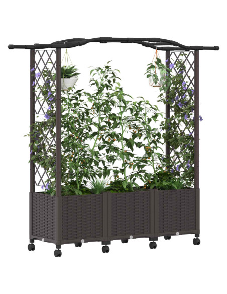 Letto Rialzato con Griglia e Tetto Marrone 164 x 40 x 144 cm PP