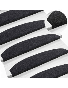Tappetini per scale autoadesivi 15 pcs Nero 80 x 24,5 x 3,5 cm 2