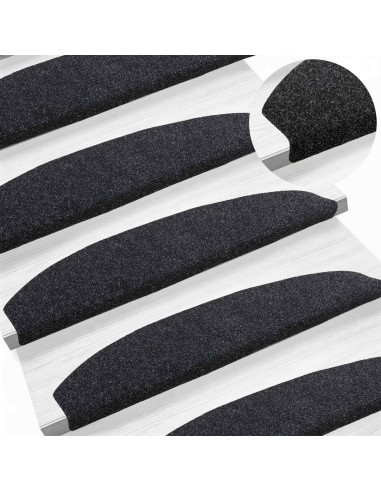 Tappetini per scale autoadesivi 15 pcs Nero 80 x 24,5 x 3,5 cm