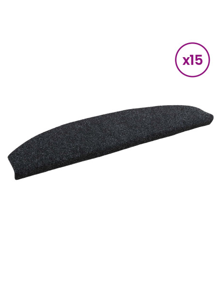 Tappetini per scale autoadesivi 15 pcs Nero 80 x 24,5 x 3,5 cm
