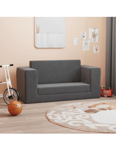 Divano Letto per Bambini a 2 Posti Antracite in Morbido Peluche