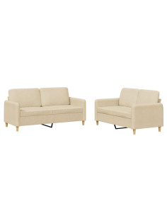 Set di Divani 2 pz con Cuscini Crema in Tessuto