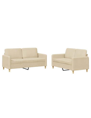 Set di Divani 2 pz con Cuscini Crema in Tessuto