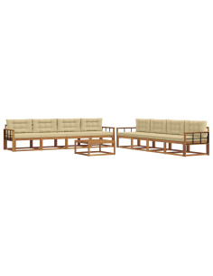Set di divani da esterno con cuscino 9 pcs Naturale e Beige 2