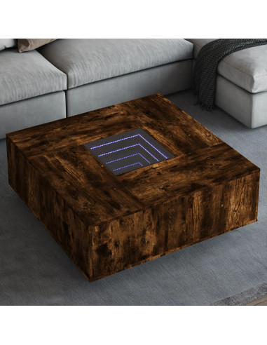 Tavolino da Salotto con LED Infinity Rovere Fumo 100x100x40 cm