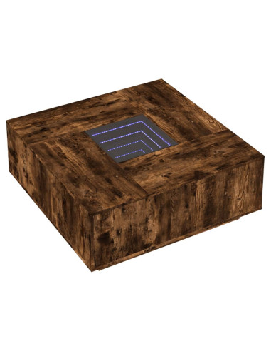 Tavolino da Salotto con LED Infinity Rovere Fumo 100x100x40 cm