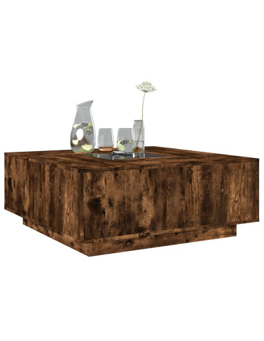 Tavolino da Salotto con LED Infinity Rovere Fumo 100x100x40 cm