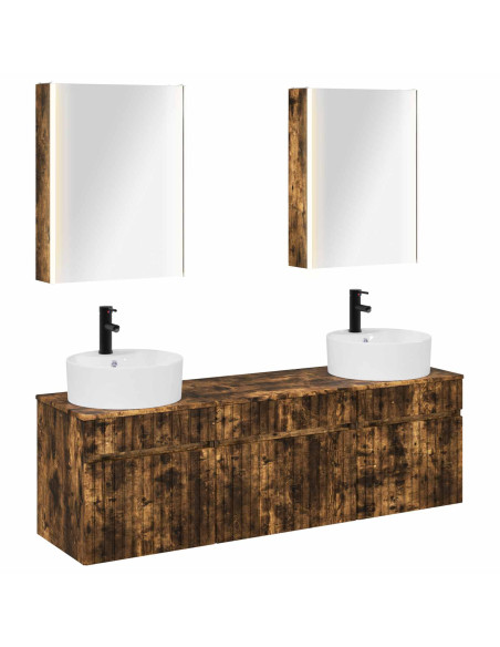 Set di Armadi da Bagno 5 pcs Rovere Fumo 53 x 15,5 x 70 cm