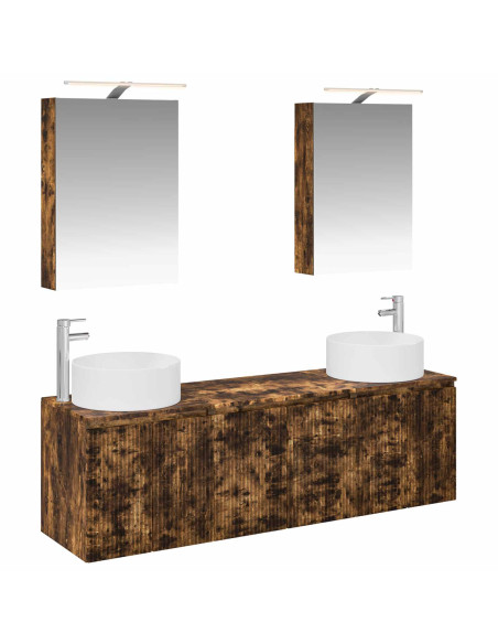 Set di Armadi da Bagno 5 pcs Rovere Fumo Legno ingegnerizzato