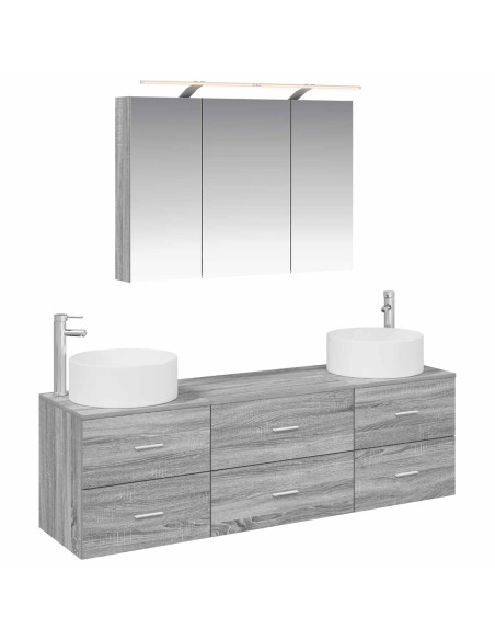 Set di mobili per il bagno 4 pcs Sonoma grigio