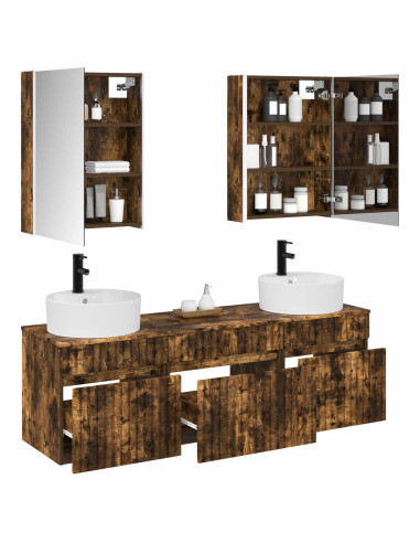 Set di Armadi da Bagno 5 pcs Rovere Fumo 53 x 15,5 x 70 cm