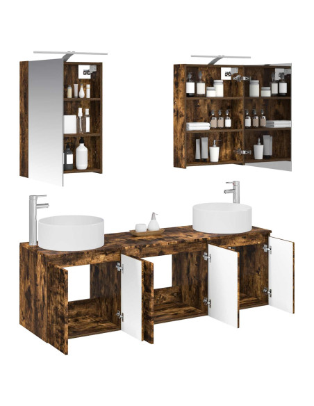 Set di Armadi da Bagno 5 pcs Rovere Fumo Legno ingegnerizzato