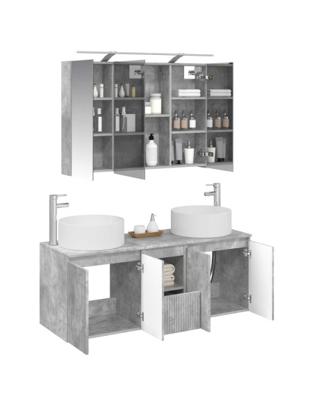 Set di Armadi da Bagno 4 pcs Grigio Cemento 100 x 14,5 x 70 cm