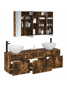 Set di Armadi da Bagno 4 pcs Rovere Fumo 103,5 x 15,5 x 70 cm 2