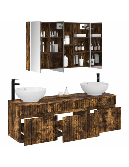 Set di Armadi da Bagno 4 pcs Rovere Fumo 103,5 x 15,5 x 70 cm