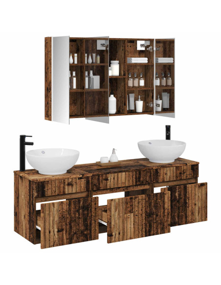 Set di Armadi da Bagno 4 pcs Legno antico 103,5 x 15,5 x 70 cm