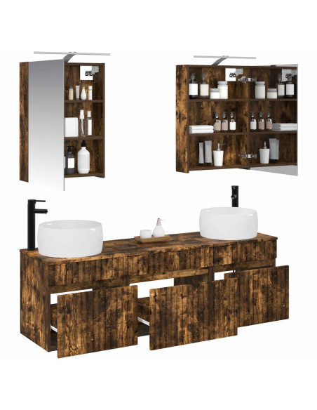 Set di Armadi da Bagno 5 pcs Rovere Fumo 50 x 14,5 x 70 cm