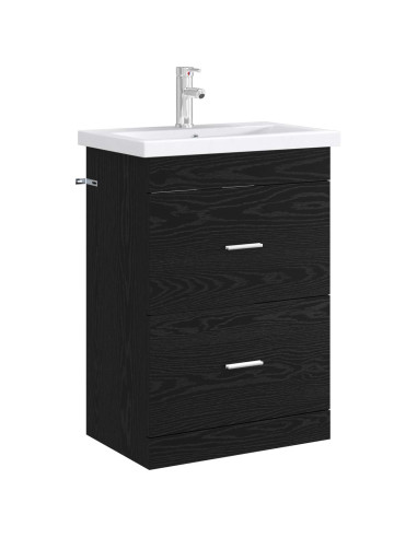 Mobiletto da Bagno Sotto Lavabo Rovere Nero 56 x 37,5 x 81 cm