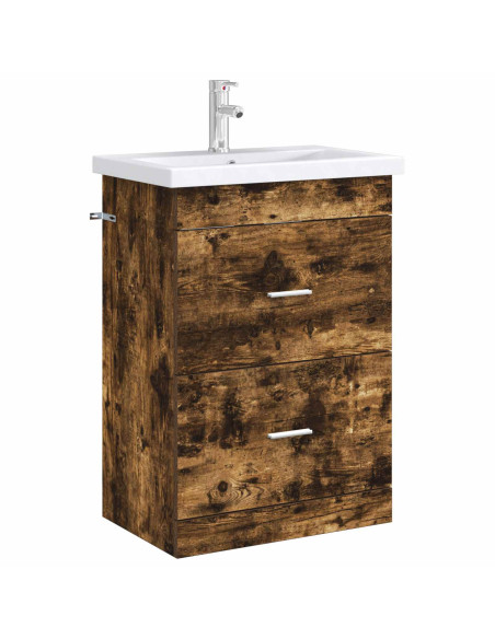 Mobiletto da Bagno Sotto Lavabo Rovere Fumo 56 x 37,5 x 81 cm