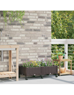 Vaso da Giardino con Ruote Marrone 80 x 40 x 29 cm PP