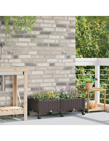 Vaso da Giardino con Ruote Marrone 80 x 40 x 29 cm PP
