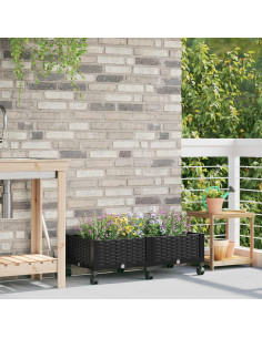 Vaso da Giardino con Ruote Nero 80 x 40 x 29 cm PP