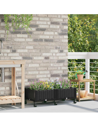 Vaso da Giardino con Ruote Nero 80 x 40 x 29 cm PP