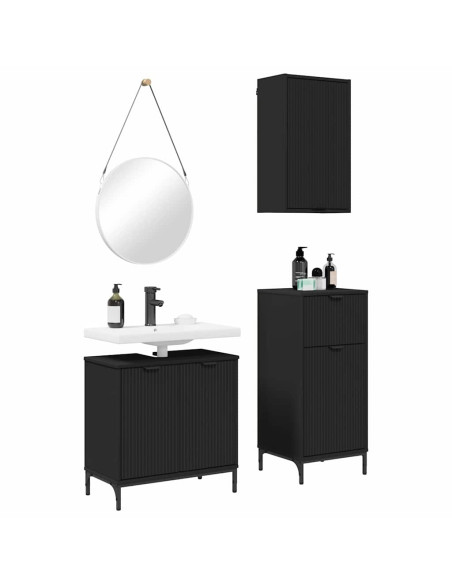 Set di mobili per il bagno con cassetto con porta 3 pcs Nero