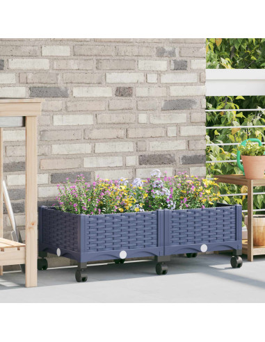 Vaso da Giardino con Ruote Blu Grigio 80 x 40 x 33 cm PP