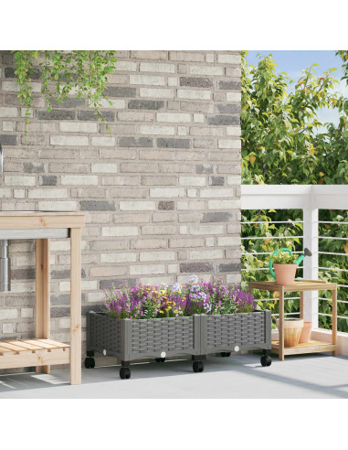 Vaso da Giardino con Ruote Grigio Chiaro 80 x 40 x 33 cm PP