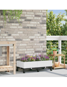 Vaso da Giardino con Ruote Bianco 80 x 40 x 33 cm PP