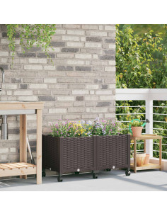 Vaso da Giardino con Ruote Marrone 80 x 40 x 44 cm PP