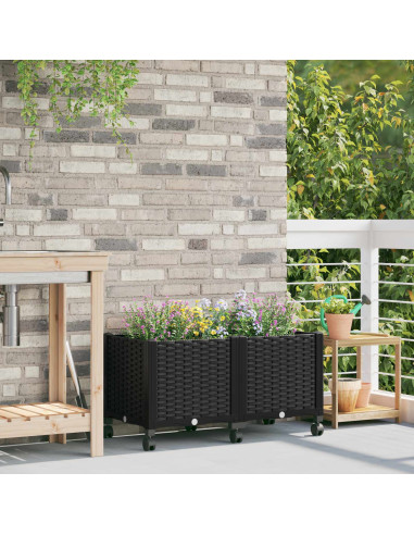 Vaso da Giardino con Ruote Nero 80 x 40 x 44 cm PP