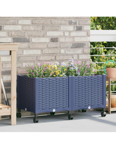 Vaso da Giardino con Ruote Blu Grigio 80 x 40 x 48 cm PP
