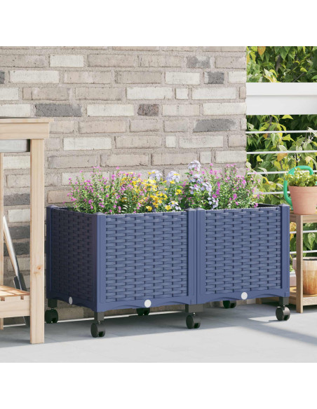 Vaso da Giardino con Ruote Blu Grigio 80 x 40 x 48 cm PP