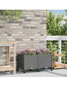 Vaso da Giardino con Ruote Grigio Chiaro 80 x 40 x 48 cm PP