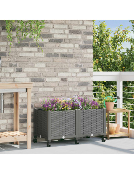 Vaso da Giardino con Ruote Grigio Chiaro 80 x 40 x 48 cm PP