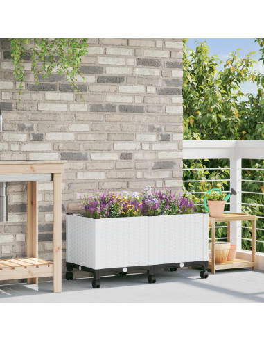 Vaso da Giardino con Ruote Bianco 80 x 40 x 48 cm PP