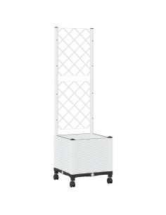 Vaso da giardino con grigliato e ruote Bianco 40 x 40 x 146 cm 2