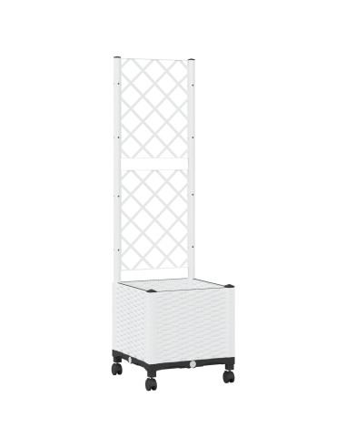 Vaso da giardino con grigliato e ruote Bianco 40 x 40 x 146 cm