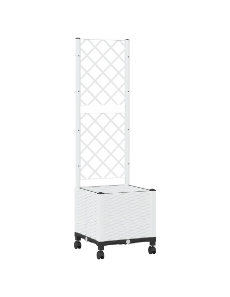 Vaso da giardino con grigliato e ruote Bianco 40 x 40 x 146 cm