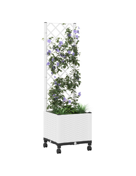 Vaso da giardino con grigliato e ruote Bianco 40 x 40 x 146 cm