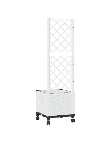 Vaso da giardino con grigliato e ruote Bianco 40 x 40 x 146 cm