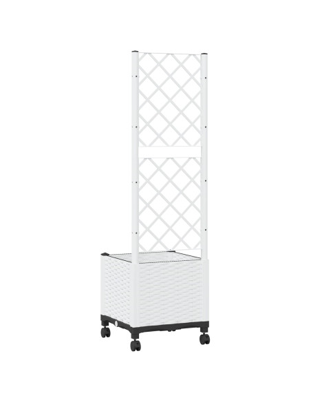Vaso da giardino con grigliato e ruote Bianco 40 x 40 x 146 cm